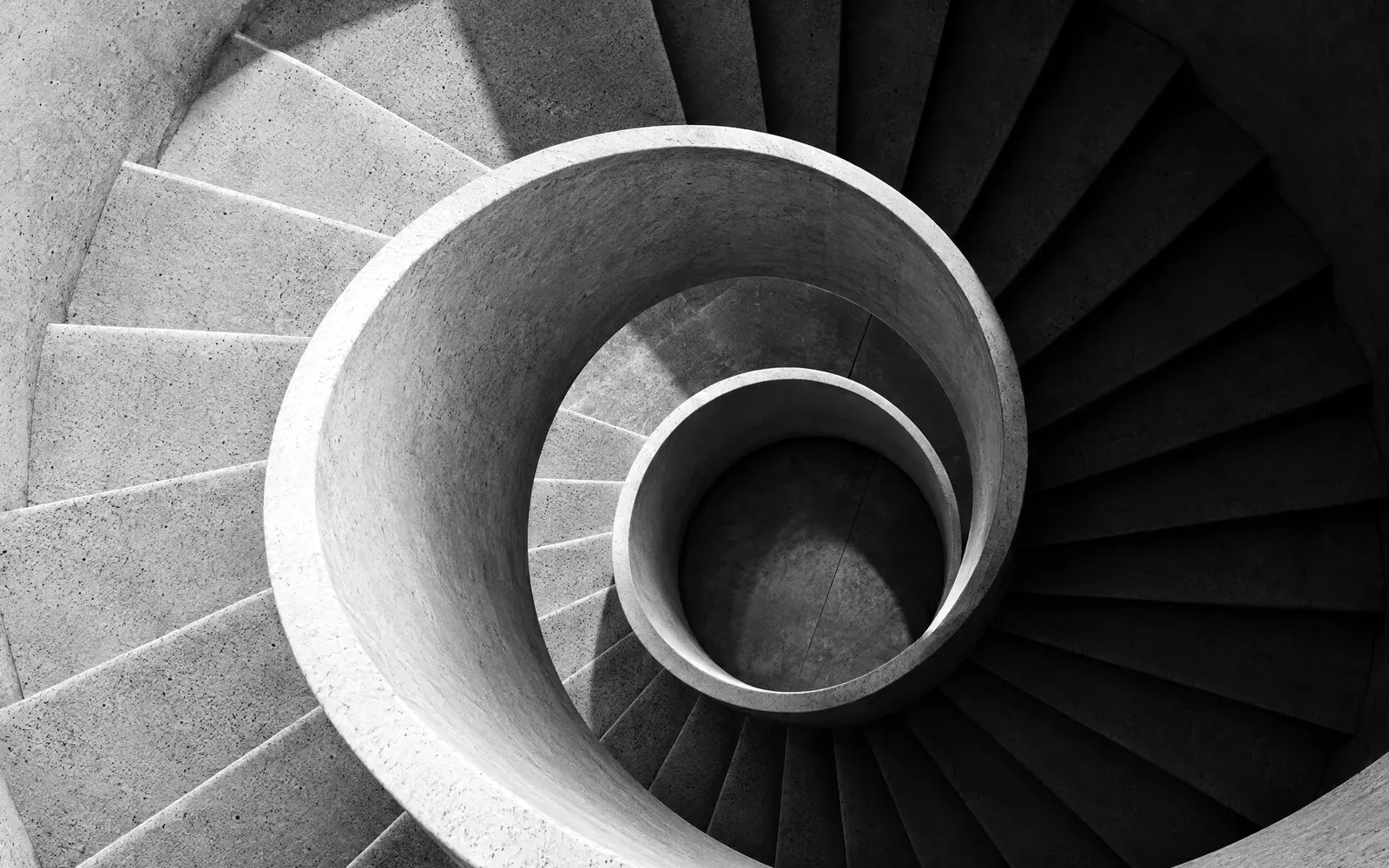 Spiral concrete staircase seen from above